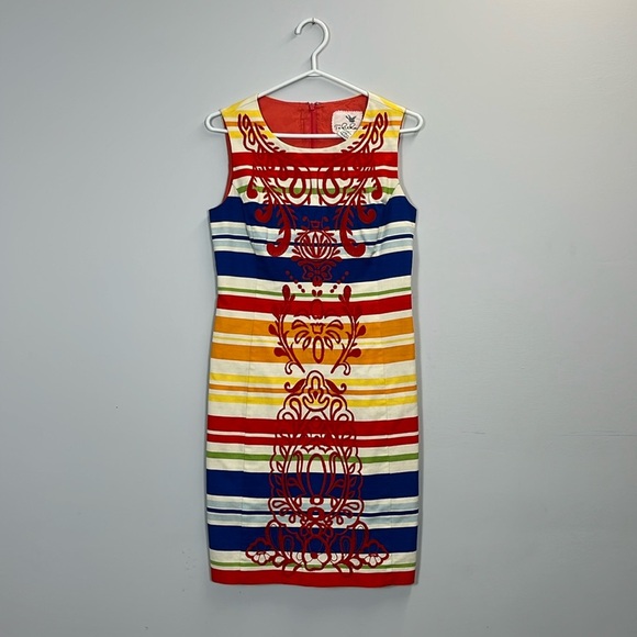 Anthropologie Tabitha Embroidered Striped Colorful Sheath Dress size 4 - Picture 2 of 5